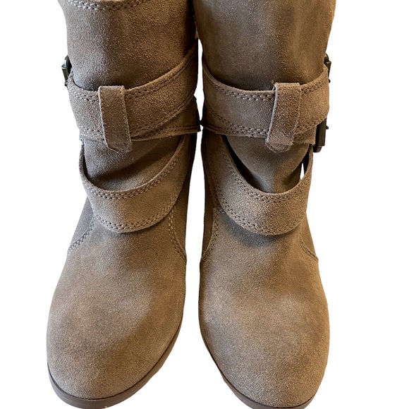 Taupe Suede Ankle Boots with Buckled Straps - Picture 3 of 8